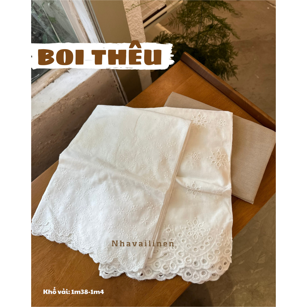 Vải Boi Thêu Hoạ Tiết Hoa Êm Ái, Mỏng Nhẹ, Sang Trọng - Nhà Vải Linen