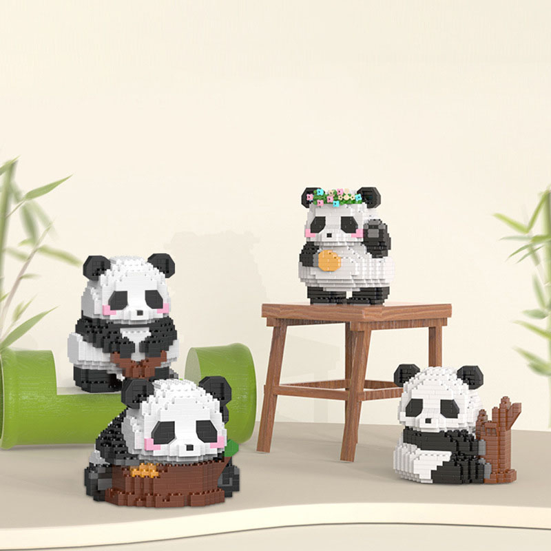 Set mô hình lắp ghép gấu trúc Hoa Hoa Ráp nhiều mẫu mã dễ thương, sinh động trang trí bàn làm việc, quà tặng bạn bè