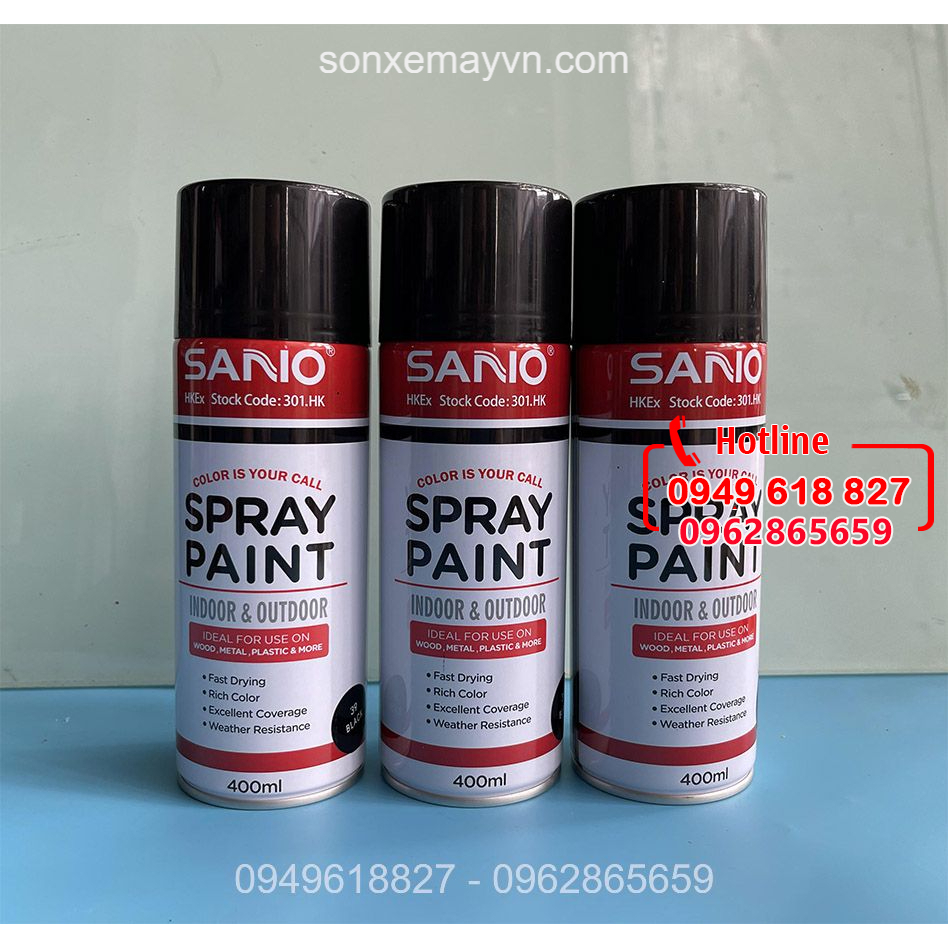 Sơn xịt SANO màu Đen bóng lên oto xe máy xe đạp các đồ vật dụng khác