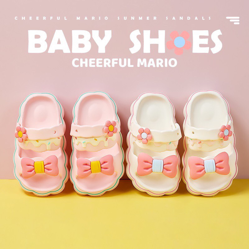 Dép Quai hậu Lainiki Trắng Hồng Phối Nơ siêu nhẹ 6236