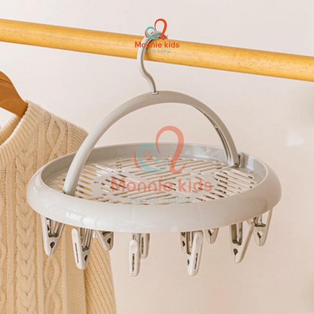 Móc chùm nhựa phơi quần áo cho bé, móc treo phơi đồ dùng trẻ em xoay tròn - Monnie Kids