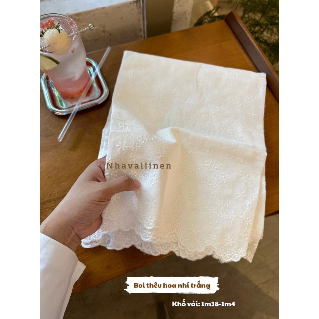 Vải Boi Thêu Hoạ Tiết Hoa Êm Ái, Mỏng Nhẹ, Sang Trọng - Nhà Vải Linen