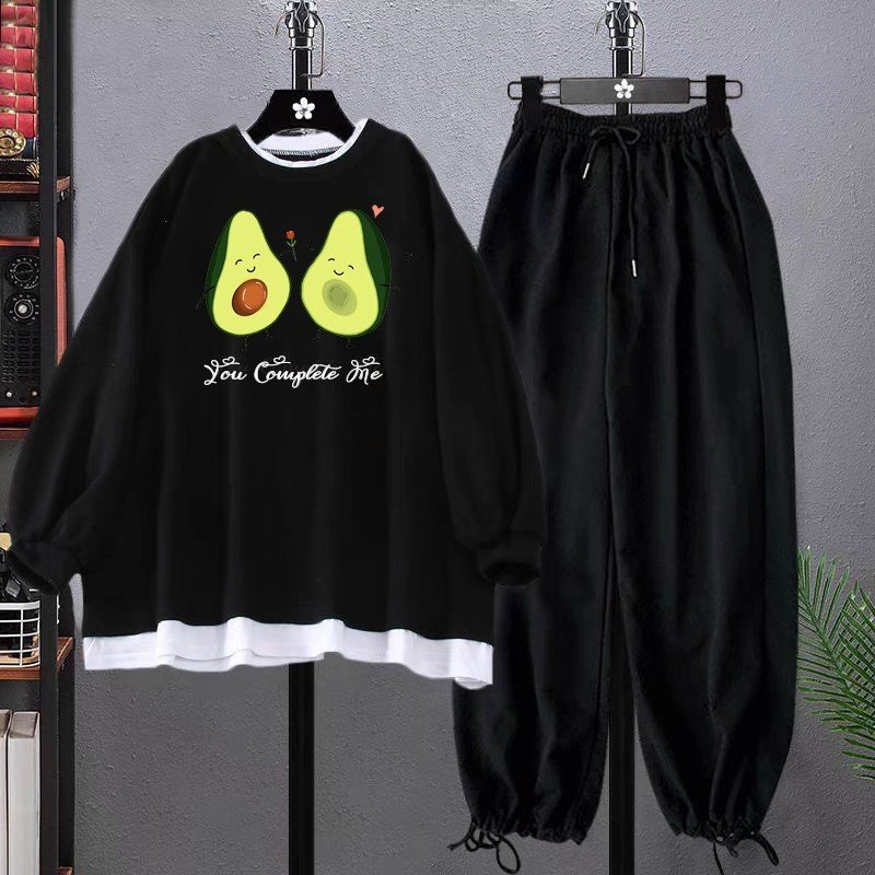 Sét bộ áo nỉ cotton Bơ tình yêu + quần bom chun, Áo nỉ chất đẹp không xù, thiết kế bo gấu trắng cá tính - FANI