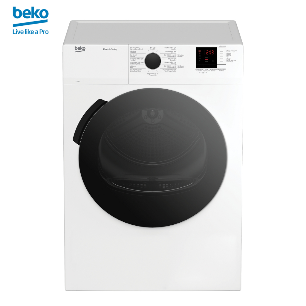 Máy Sấy Quần Áo BEKO Công Nghệ Sấy Thông Hơi 9Kg, Công Suất 2400W, Chống Nhăn, Hẹn Giờ Sấy - DA9112RX0WB