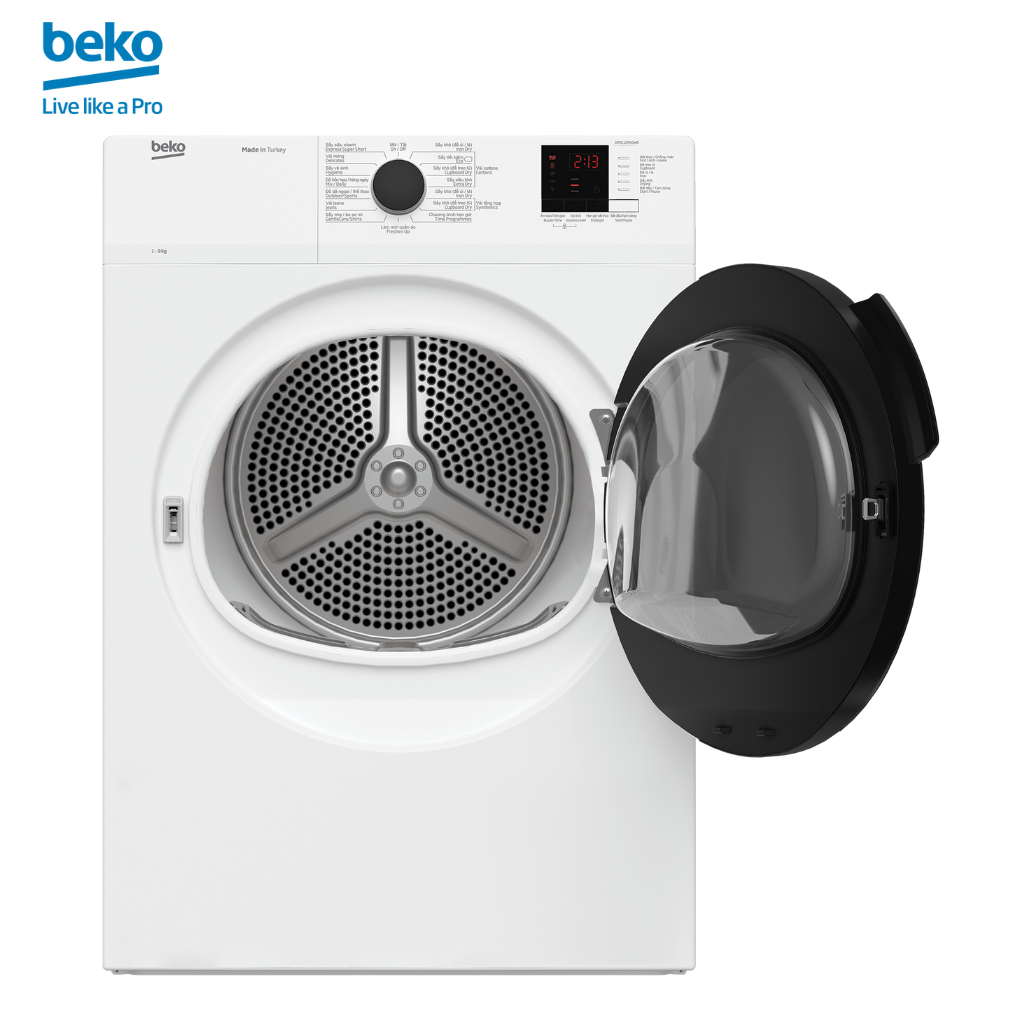 Máy Sấy Quần Áo BEKO Công Nghệ Sấy Thông Hơi 9Kg, Công Suất 2400W, Chống Nhăn, Hẹn Giờ Sấy - DA9112RX0WB