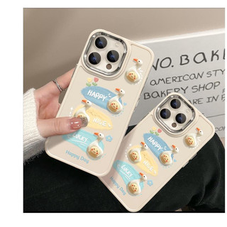 Ốp Điện Thoại iphone camera bạc gắn Vịt bơi 3D Happy nice Silicon Dẻo cạnh vuông 14 13 12 11 Pro Plus Max 6 7 8 P xx1034