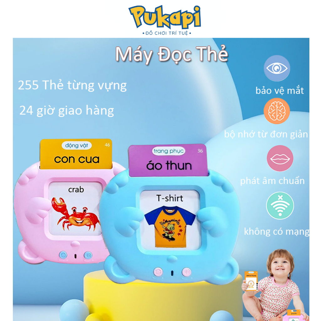 Máy Đọc Thẻ Song Ngữ Anh-Việt Flashcard 112 Thẻ Máy Đọc Thẻ Tuệ Minh PUKAPI