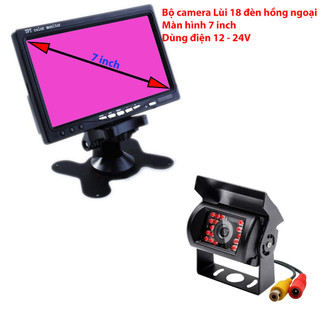Bộ camera lùi hồng ngoại, màn hình 7 inch, camera lùi 18 đèn hồng ngoại, dùng điện 12-24V HN05