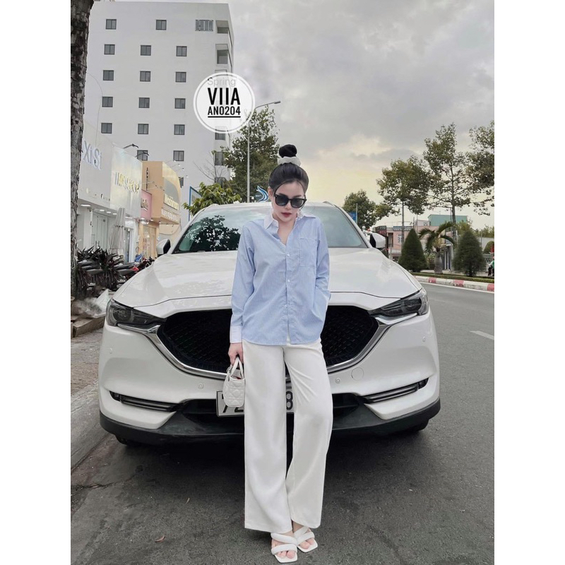 Sơ mi Kẻ xanh chất đẹp phối trắng AN0204 VIIA DESIGN