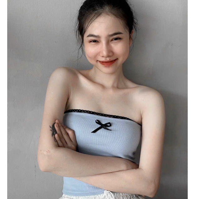 Áo Croptop Ống Quây Nơ Viền Ren