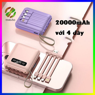 Pin Sạc Dự Phòng Mini 20000mAh Bộ sạc điện thoại di động Với 4 sợi cáp iP, Micro, USB, Type-C