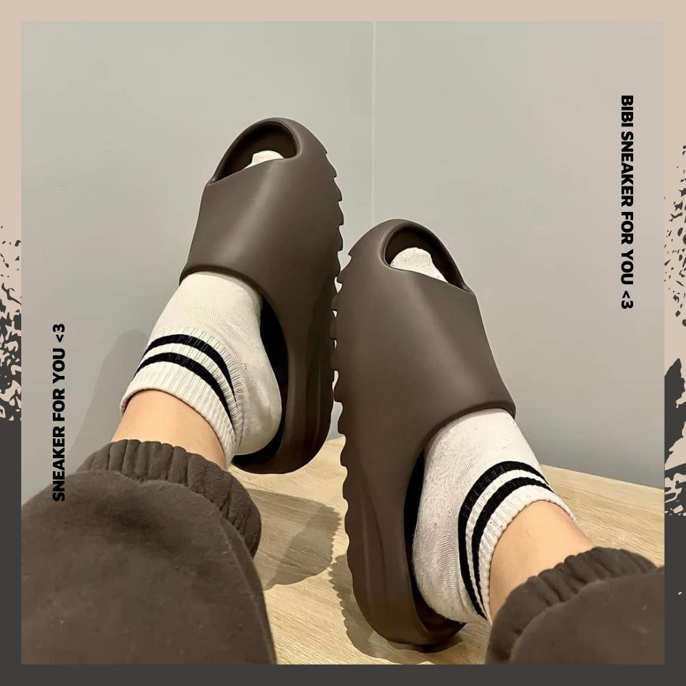 Dép bánh mì yz slide 2023 bản vân nhám đế cao 5cm nam nữ, Dép xịn dập logo và form chuẩn size