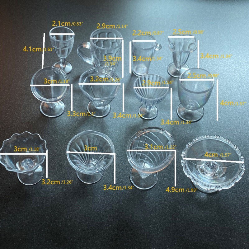 Set 12 Món Chén Đĩa / Cốc / Kem / Đồ Ăn Đồ Dùng Nhà Búp Bê trang trí decor