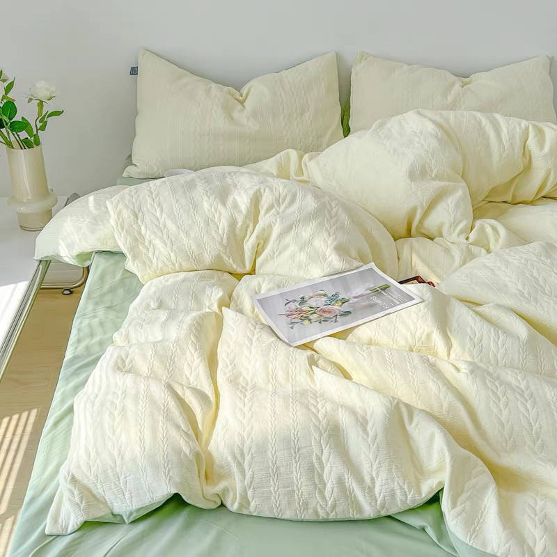 Set ga cotton đũi dệt hoa đay IGUN BEDDING mềm mịn thoáng mát không phai xù lông