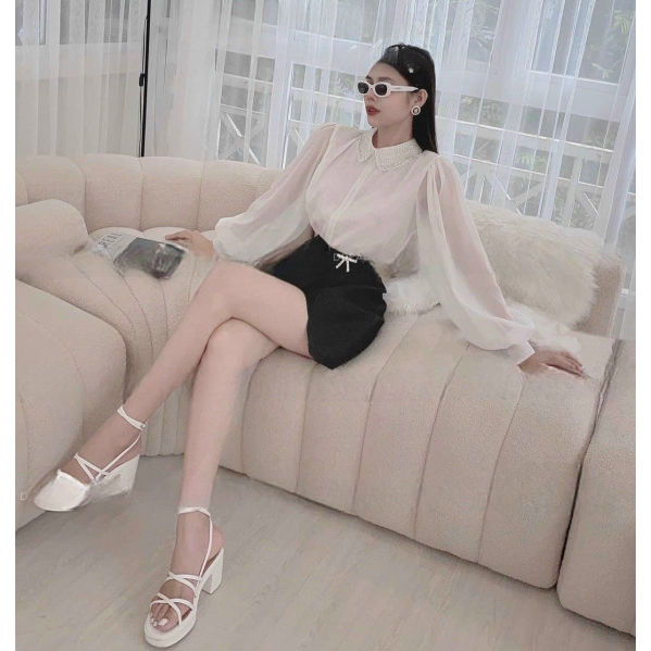 Sơ mi cổ chữ v đính đá siêu hót