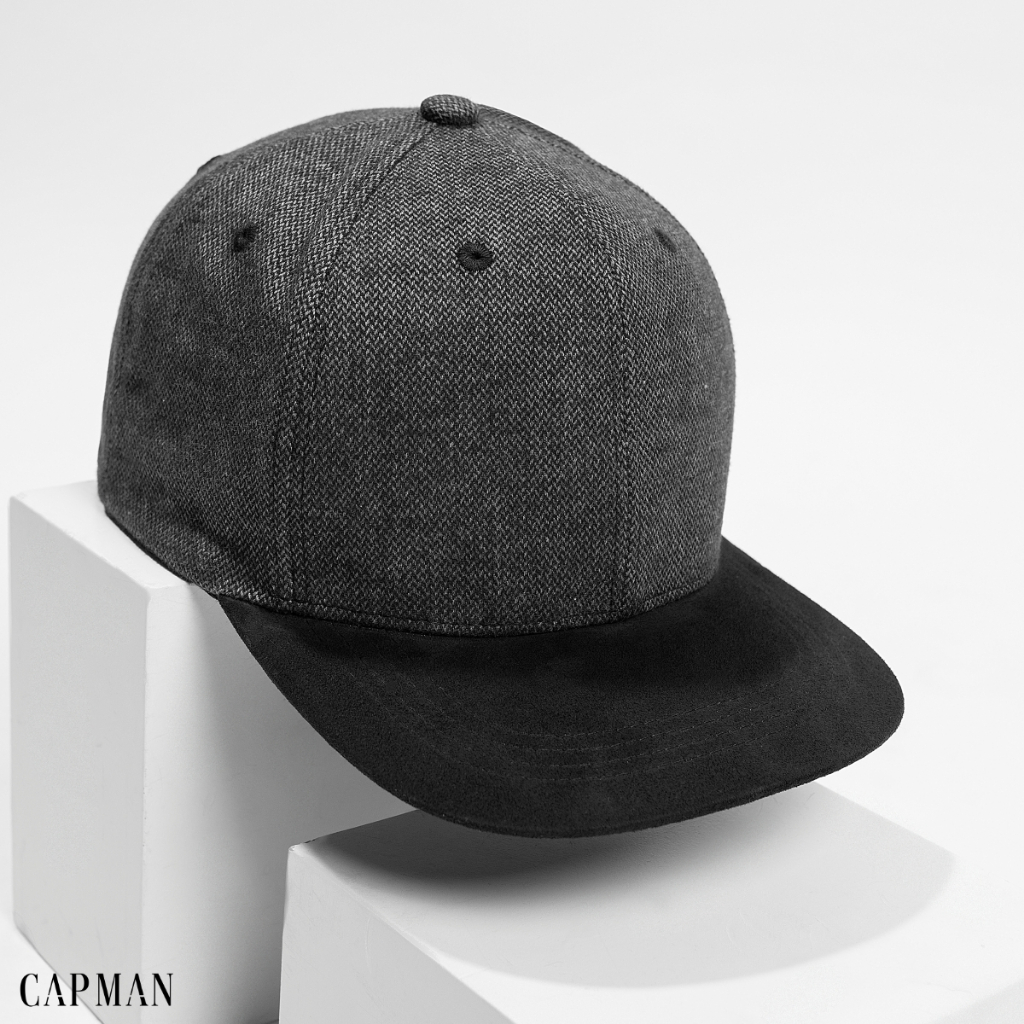 Mũ snapback màu xám đen CAPMAN lưỡi ngang CM14