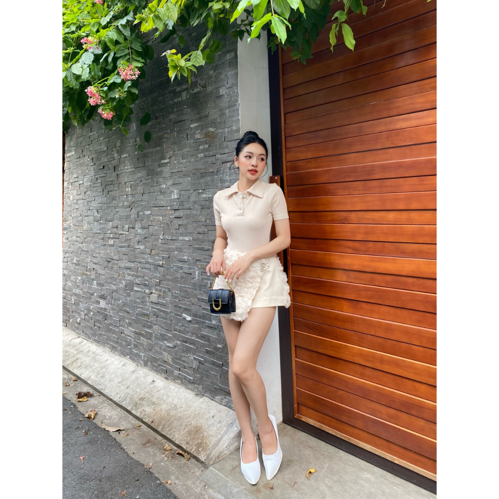 COCO SIN - Váy Linen Phối Ren Hoa Nude