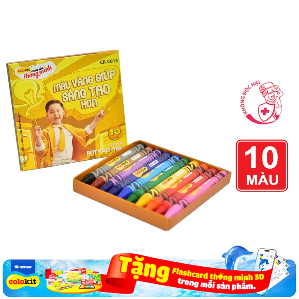 Bút Sáp Màu Thiên Long Colokit CR-C015 - 10 màu tươi sáng, thông dụng, an toàn cho bé sáng tạo, tô màu, vẽ tranh