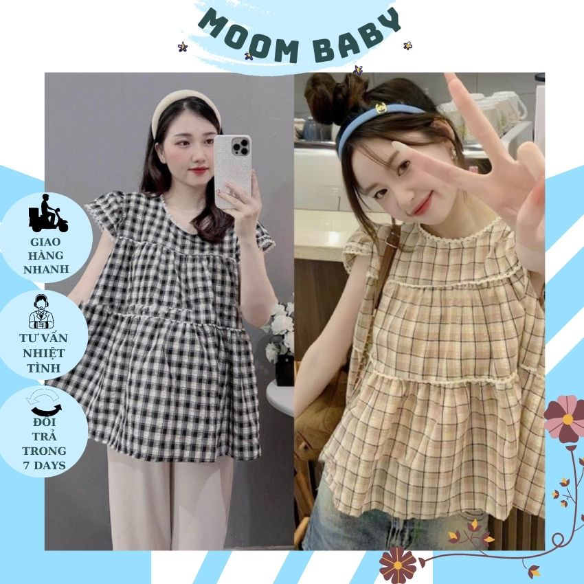 ÁO BẦU DÁNG BABYDOLL KẾT HỢP VỚI VIỀN REN TAY BỒNG XINH XẮN ĐÁNG YÊU V277