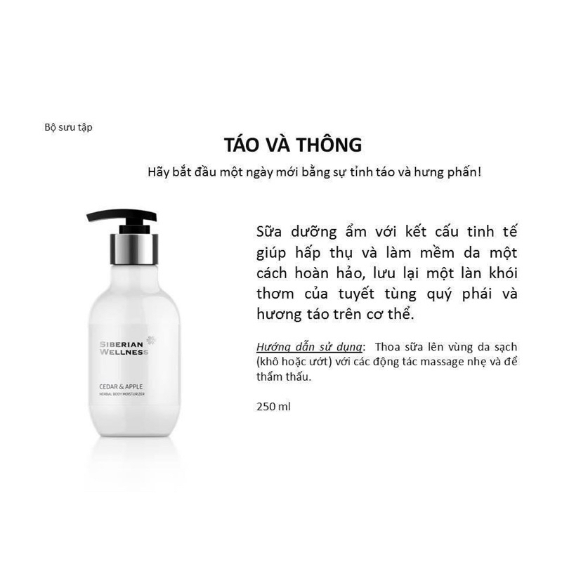 Sữa dưỡng ẩm Hạt thông xắt & táo Spa Collection Cedar & Apple Herbal Body Moisturize 250ml