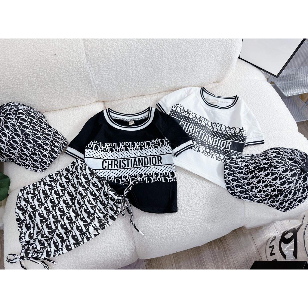 Set quần áo bé trai kèm mũ 9 đến 50kg họa tiết dior siêu đẹp mặc đi chơi đi học