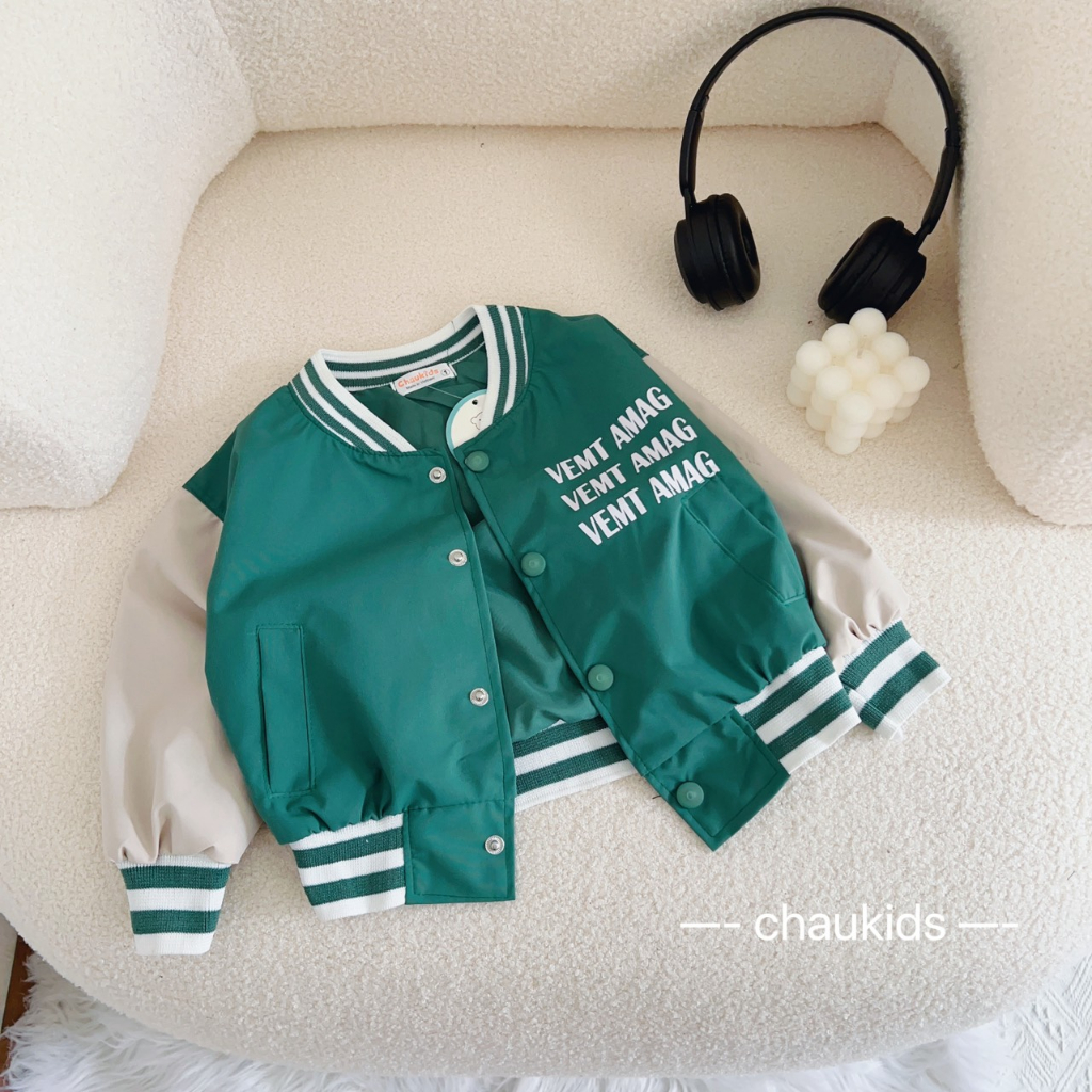 Áo khoác gió cho bé trai bé gái , Áo khoác bomber VEMT AMAG xanh đen sành điệu cho bé 10-30kg