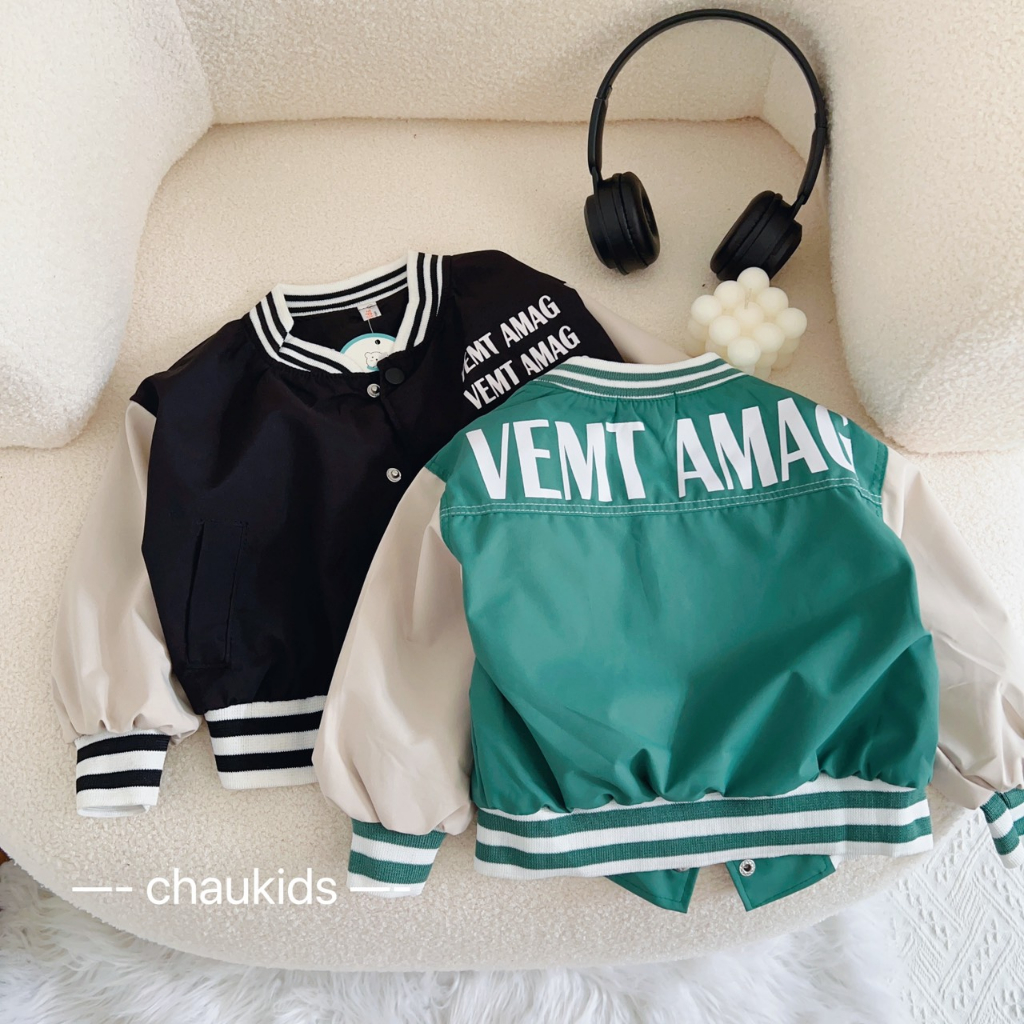 Áo khoác gió cho bé trai bé gái , Áo khoác bomber VEMT AMAG xanh đen sành điệu cho bé 10-30kg