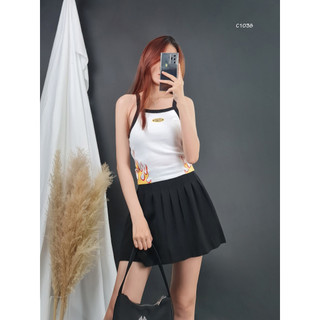 C1038 - 	áo thun 2 dây croptop f21 in hình lửa