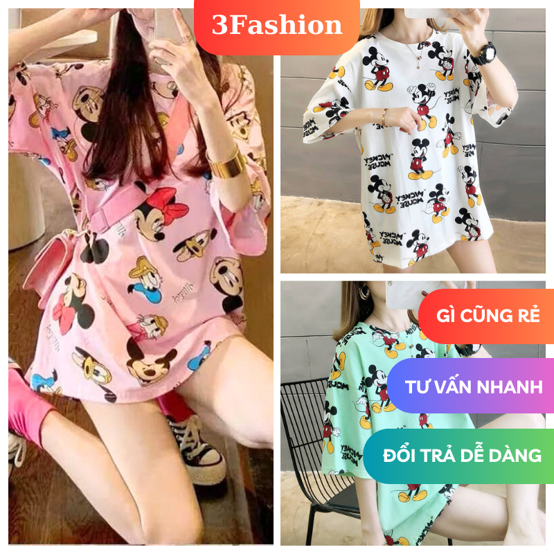 Áo Thun Tay Lỡ Form Rộng Họa Tiết Mickey -Vịt Donal Dễ Thương Vải Thun Mát Mịn - A37