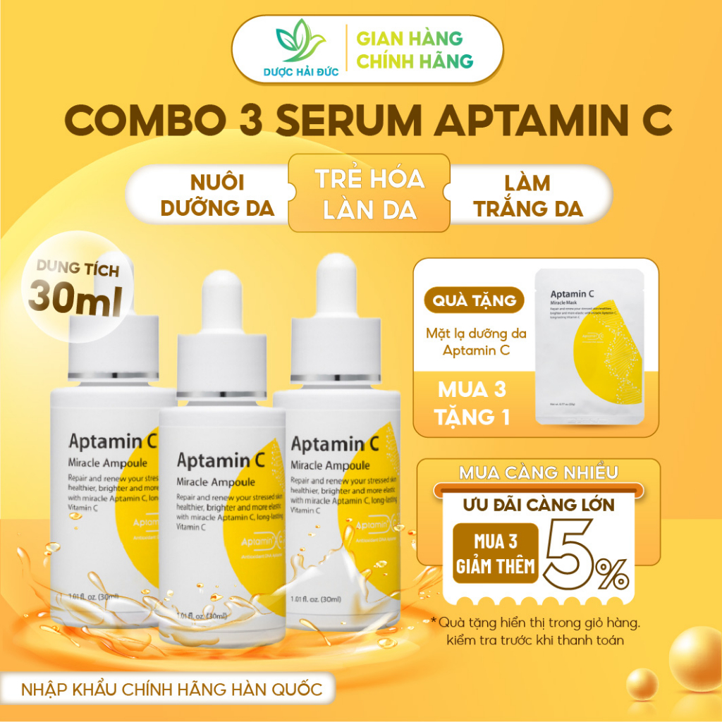 Combo 3 lọ Tinh chất Serum Aptamin C (30ml) - Nôi dưỡng, trẻ hoá, làm trắng, phục hồi cho làn da không tuổi