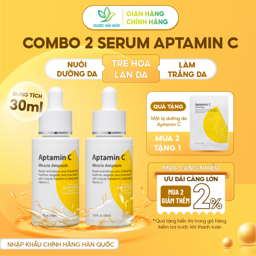 Combo 2 Tinh chất serum Aptamin C (30ml) - Nôi dưỡng, trẻ hoá, làm trắng, phục hồi cho làn da không tuổi