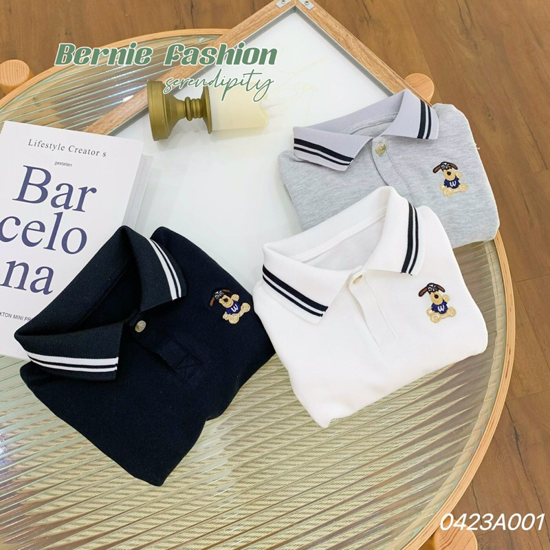 Áo Polo dài tay thêu hình cún dễ thương cho bé trai