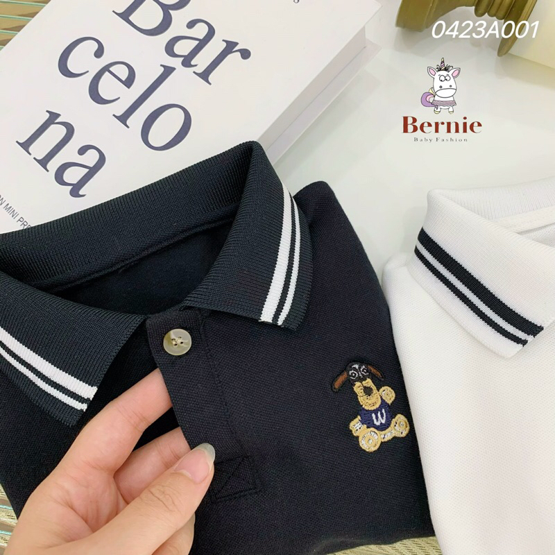 Áo Polo dài tay thêu hình cún dễ thương cho bé trai