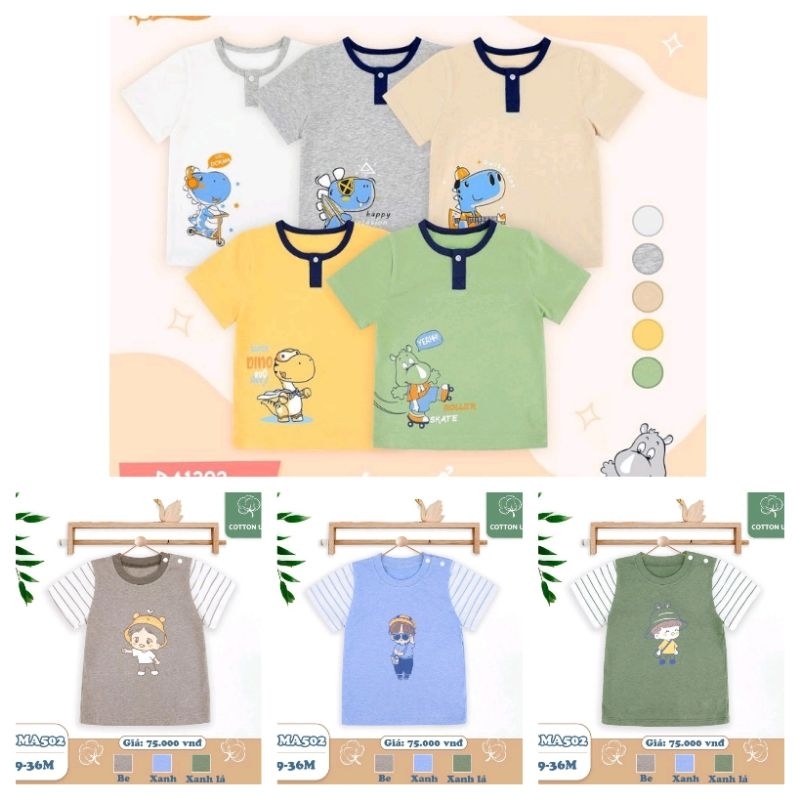 Áo cộc tay cổ tròn bé trai Dokma 9-36M mã DA1302