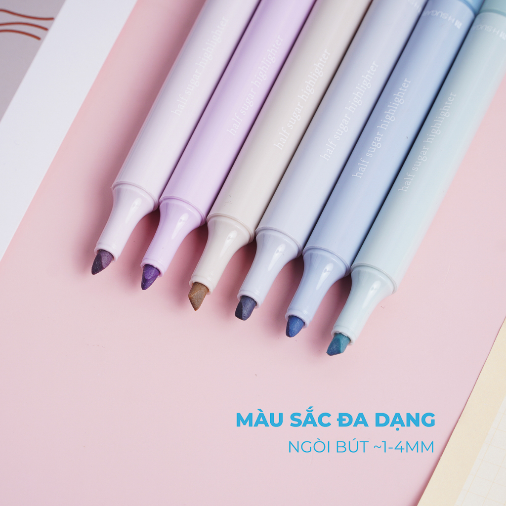 Set Bút Dạ Quang 6 Màu Highlight Pastel, Bút Đánh Dấu Nhớ Dòng Nhiều Màu Marker Dễ Thương HP7252