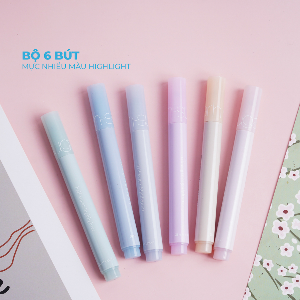 Set Bút Dạ Quang 6 Màu Highlight Pastel, Bút Đánh Dấu Nhớ Dòng Nhiều Màu Marker Dễ Thương HP7252