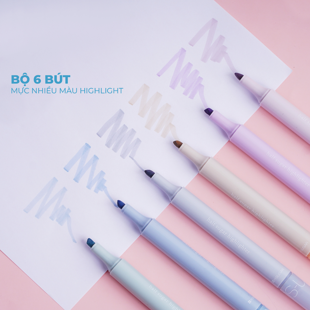 Set Bút Dạ Quang 6 Màu Highlight Pastel, Bút Đánh Dấu Nhớ Dòng Nhiều Màu Marker Dễ Thương HP7252