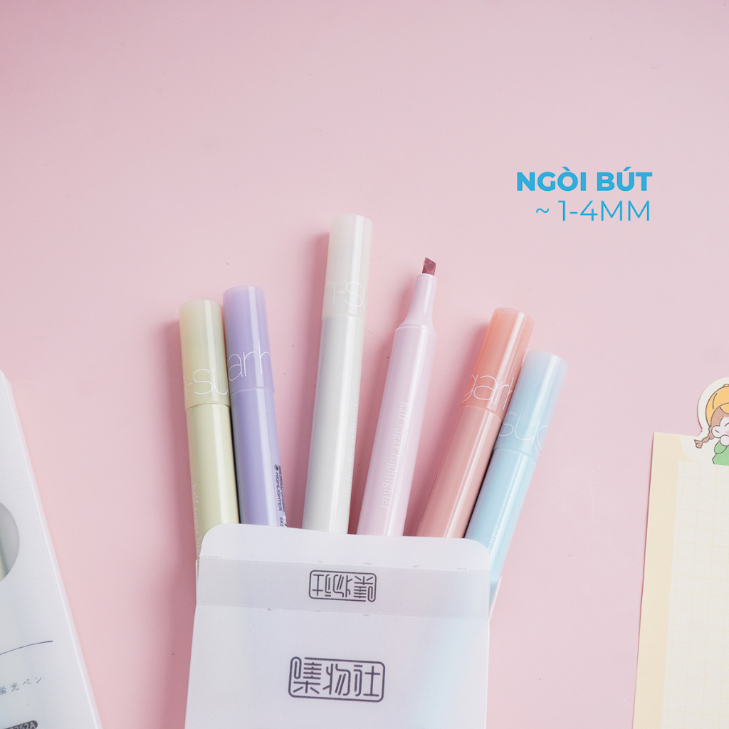 Set Bút Dạ Quang 6 Màu Highlight Pastel, Bút Đánh Dấu Nhớ Dòng Nhiều Màu Marker Dễ Thương HP7252