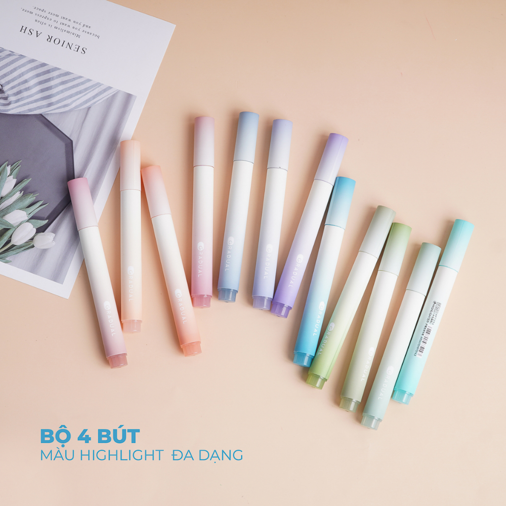Hộp 4 Bút Màu Highlight Gradual Cao Cấp, Tông Màu Pastel Nổi Bật Ghi Nhớ Và Trang Trí HP7256