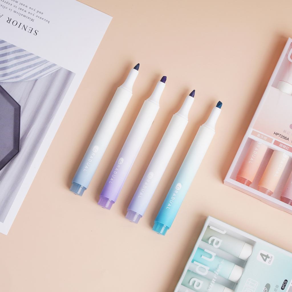 Hộp 4 Bút Màu Highlight Gradual Cao Cấp, Tông Màu Pastel Nổi Bật Ghi Nhớ Và Trang Trí HP7256