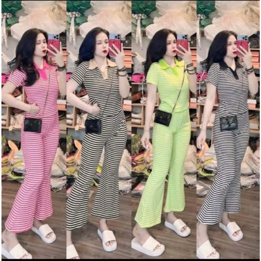 Set Loe Chất Gân Áo Cổ Trụ Bigszie Mặc Nhà