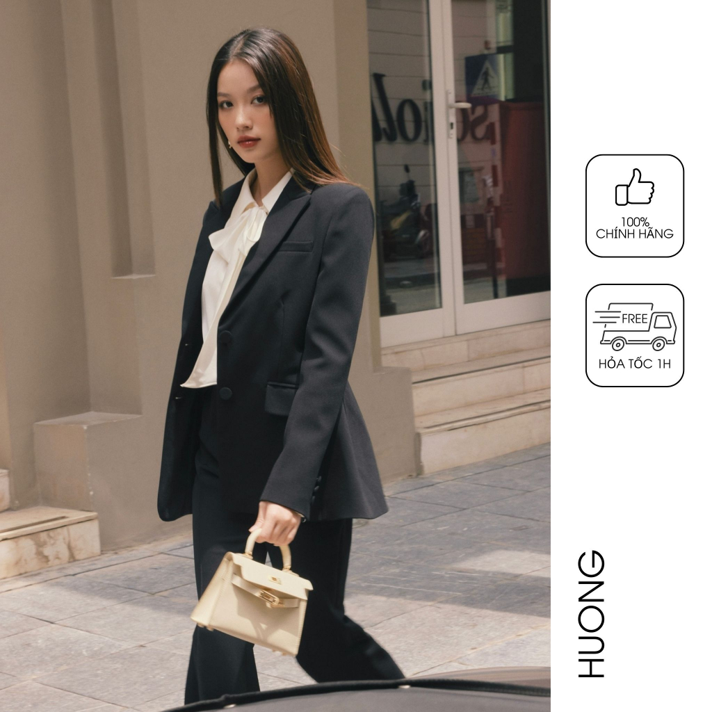 Áo blazer tuxedo đen HUONG BOUTIQUE HBVEST235