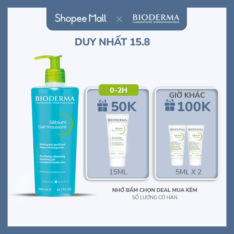 Gel rửa mặt tạo bọt, không chứa xà phòng Bioderma Sebium Gel Moussant - 500ml