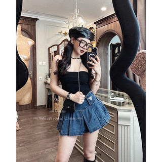 Chân váy jean pra da xếp ly Kim Anh Bùi