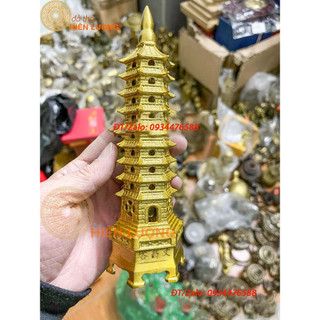 Tháp văn xương 09 tầng bằng đồng thau màu vàng cao 18-20-24cm đẹp