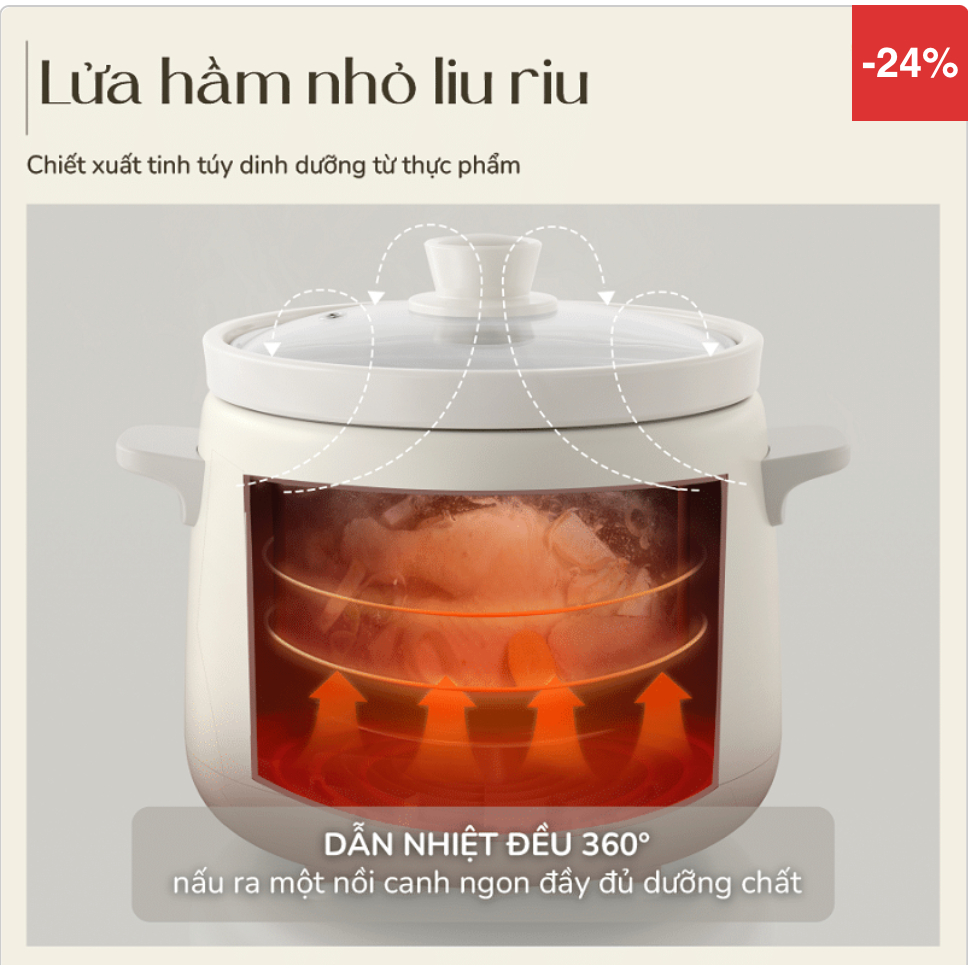 Nồi nấu chậm Bear 1.5L đa năng SB-NNC15 / NNC15 - Bảo hành chính nhãng 18 tháng