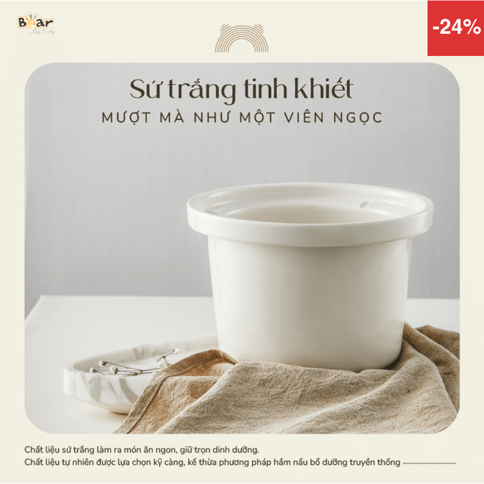 Nồi nấu chậm Bear 1.5L đa năng SB-NNC15 / NNC15 - Bảo hành chính nhãng 18 tháng