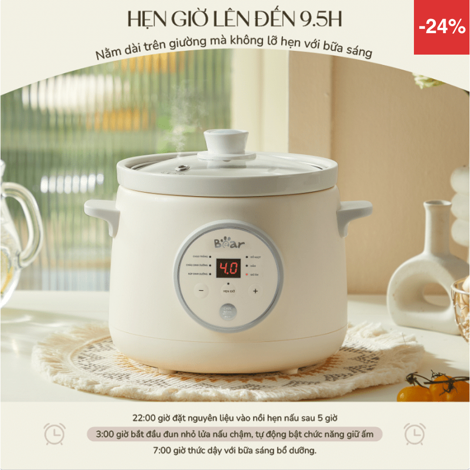 Nồi nấu chậm Bear 1.5L đa năng SB-NNC15 / NNC15 - Bảo hành chính nhãng 18 tháng