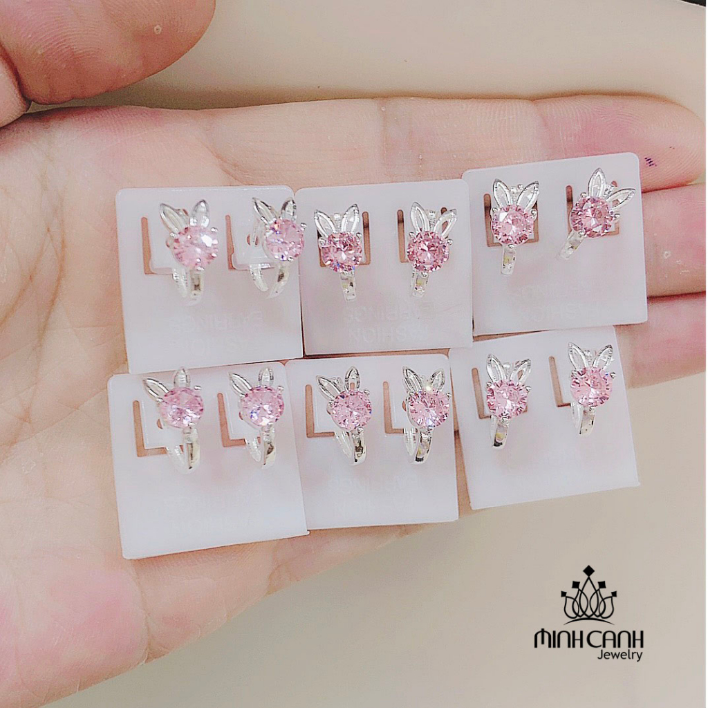 Hoa Tai Bạc Thỏ Hồng Cho Bé Gái Minh Canh Jewelry