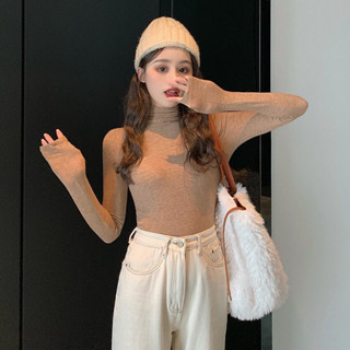 Áo thun nữ dài tay cao cổ, áo len giấy mỏng dáng ôm body phong cách hàn quốc thời trang thu đông BM40